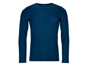 Tričko ORTOVOX 185 Merino logo spray LS Petrol Blue